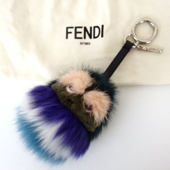 Authentic FENDI Monster charm key ring Leather [Used]